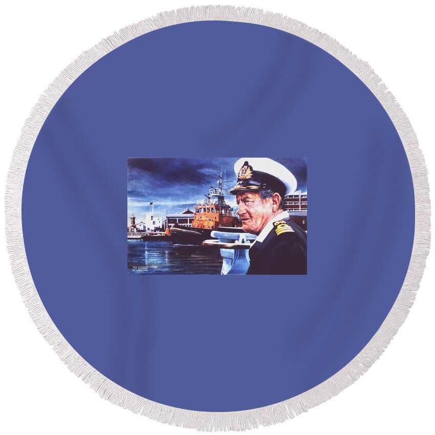 Simon's Town Round Beach Towel featuring the painting The Harbourmaster by Tim Johnson