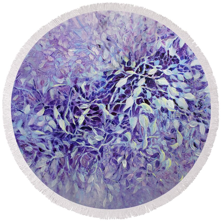Floral Round Beach Towel featuring the painting The Healing Power of Amethyst by Jo Smoley