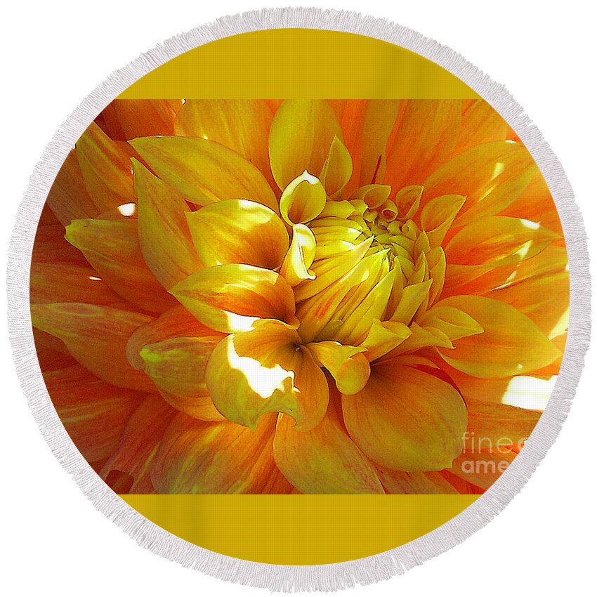 Flower Round Beach Towel featuring the photograph The Heart of a Dahlia by Joyce Creswell