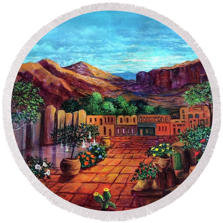 Mexico Round Beach Towel featuring the painting The Heart of Old Mexico by Rand Burns