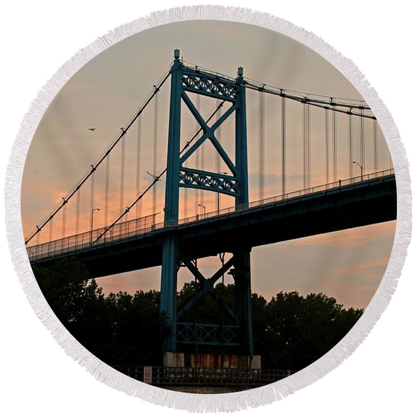 The High Level Round Beach Towel featuring the photograph The High Level aka Anthony Wayne Bridge I by Michiale Schneider