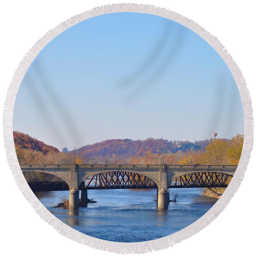 The Hill To Hill Bridge - Bethlehem Pa Round Beach Towel featuring the photograph The Hill to Hill Bridge - Bethlehem Pa by Bill Cannon