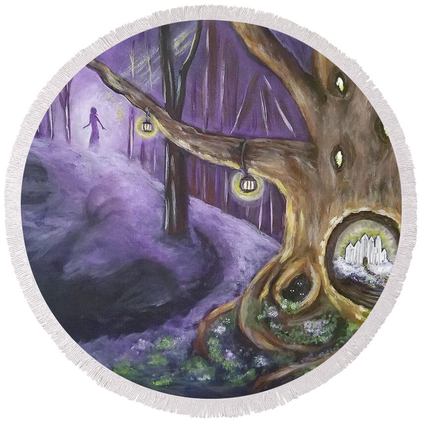 Magic Round Beach Towel featuring the painting The Hollow Tree by Diana Haronis