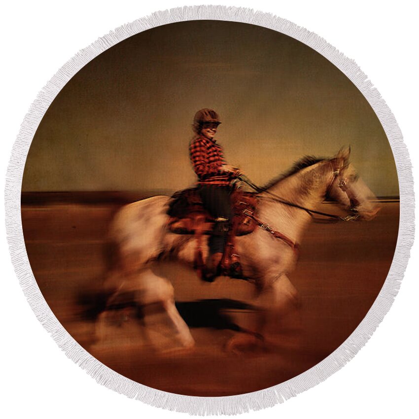 Horse Round Beach Towel featuring the photograph The Horse Rider by Aleksander Rotner