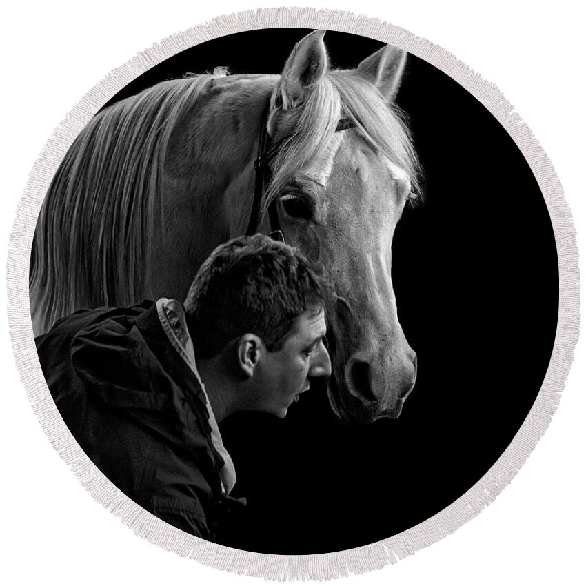 The Horse Whisperer Extraordinaire Round Beach Towel featuring the photograph The Horse Whisperer Extraordinaire by Wes and Dotty Weber