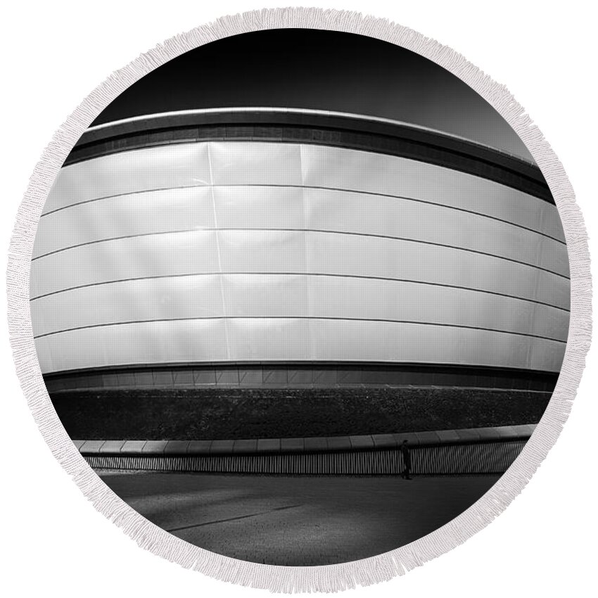 Black And White Round Beach Towel featuring the photograph The Hydro by Grant Glendinning