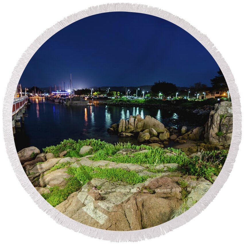 Landscape Round Beach Towel featuring the photograph The Illuminated Wharf by Margaret Pitcher