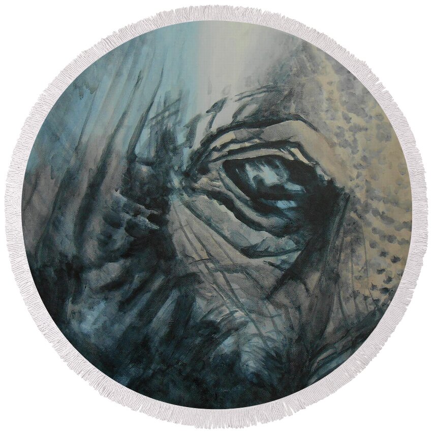 Elephant Round Beach Towel featuring the painting The Incredible - Elephant by Jane See