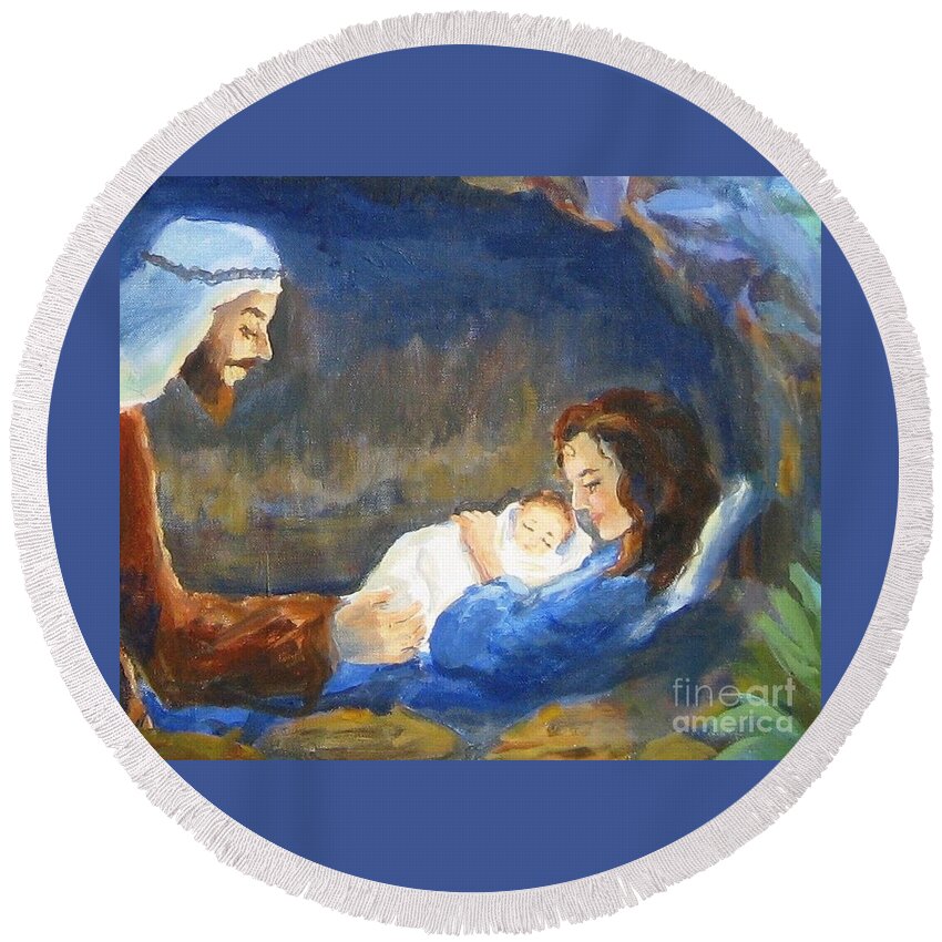 Christian Art Round Beach Towel featuring the painting The Infant King by Maria Hunt