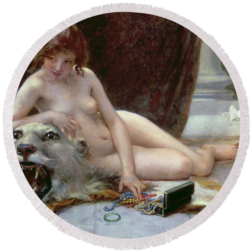 Nude Round Beach Towel featuring the painting The Jewel Case by Guillaume Seignac