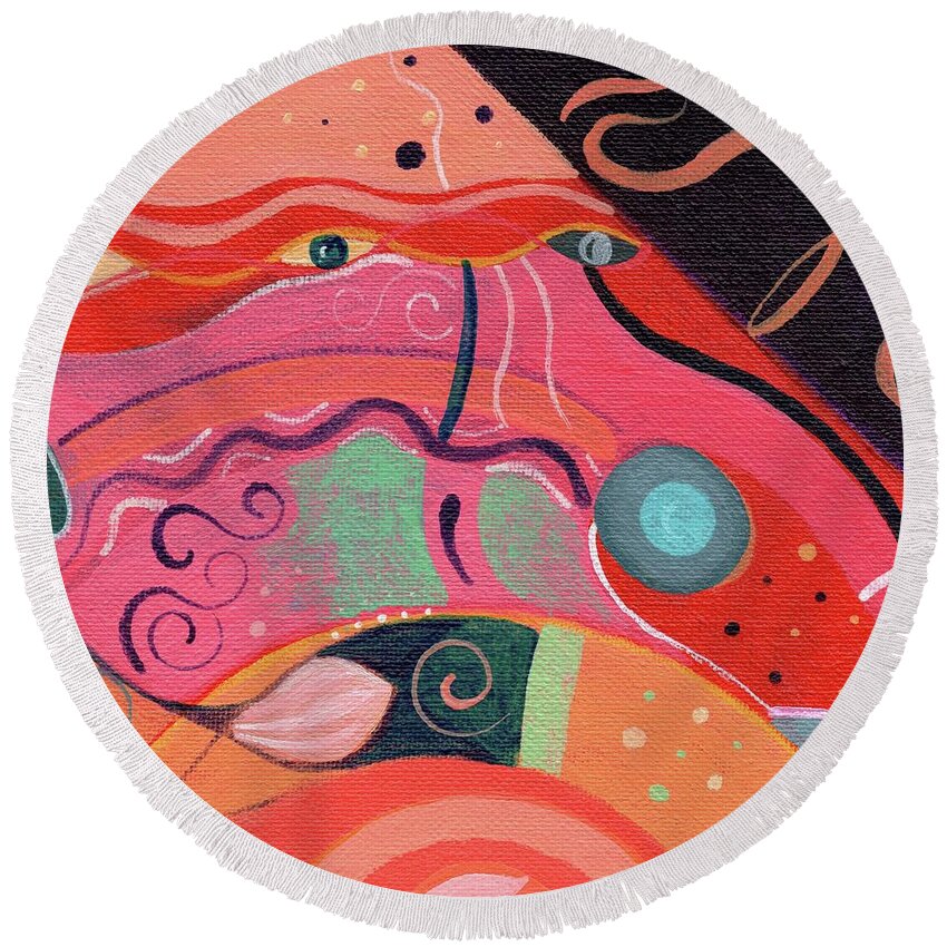 The Joy Of Design Xlviii By Helena Tiainen Round Beach Towel featuring the painting The Joy of Design X L V I I I by Helena Tiainen
