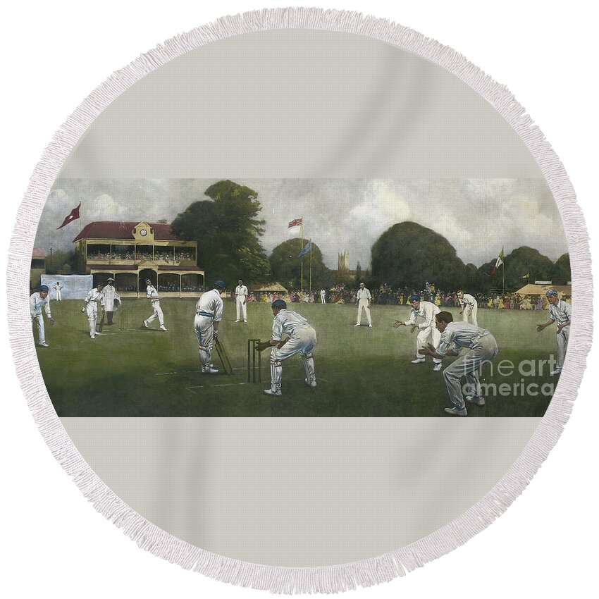 Cricket Round Beach Towel featuring the painting The Kent Eleven Champions, 1906 by Albert Chevallier Tayler