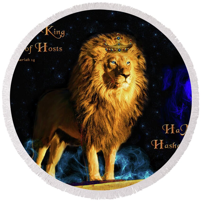 Lion Round Beach Towel featuring the digital art The King by Constance Woods