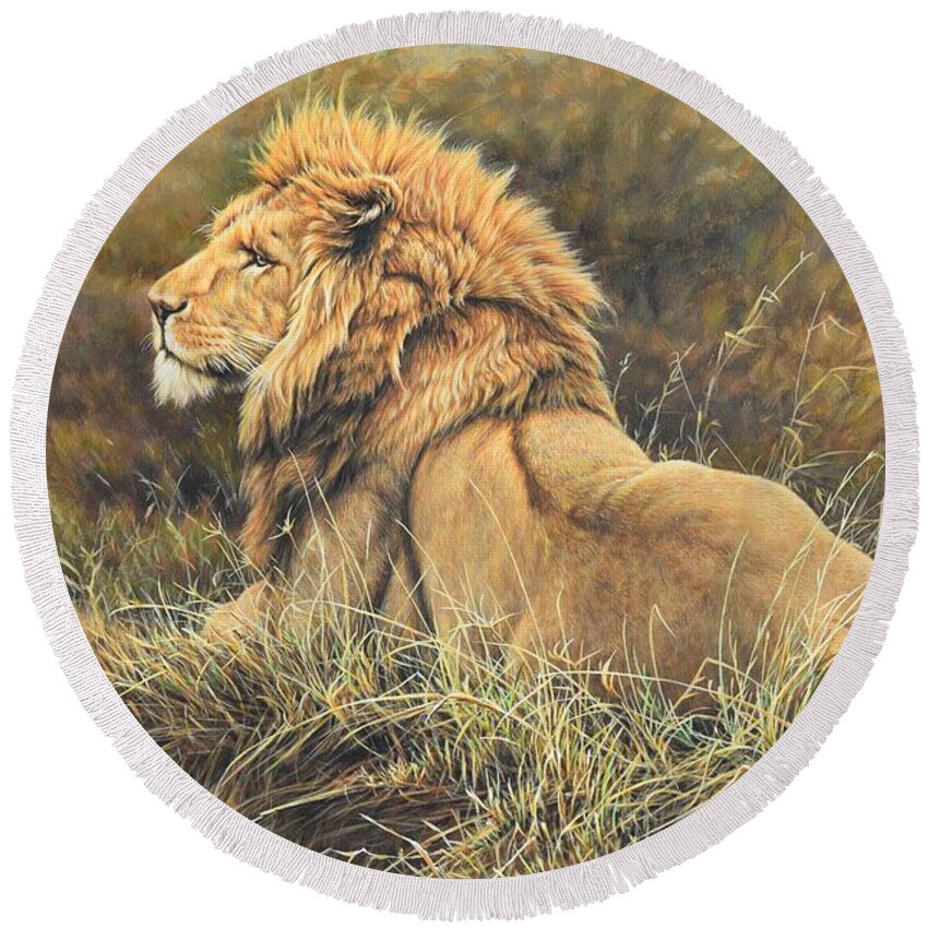 Lion Round Beach Towel featuring the photograph The King Lion Study by Alan M Hunt