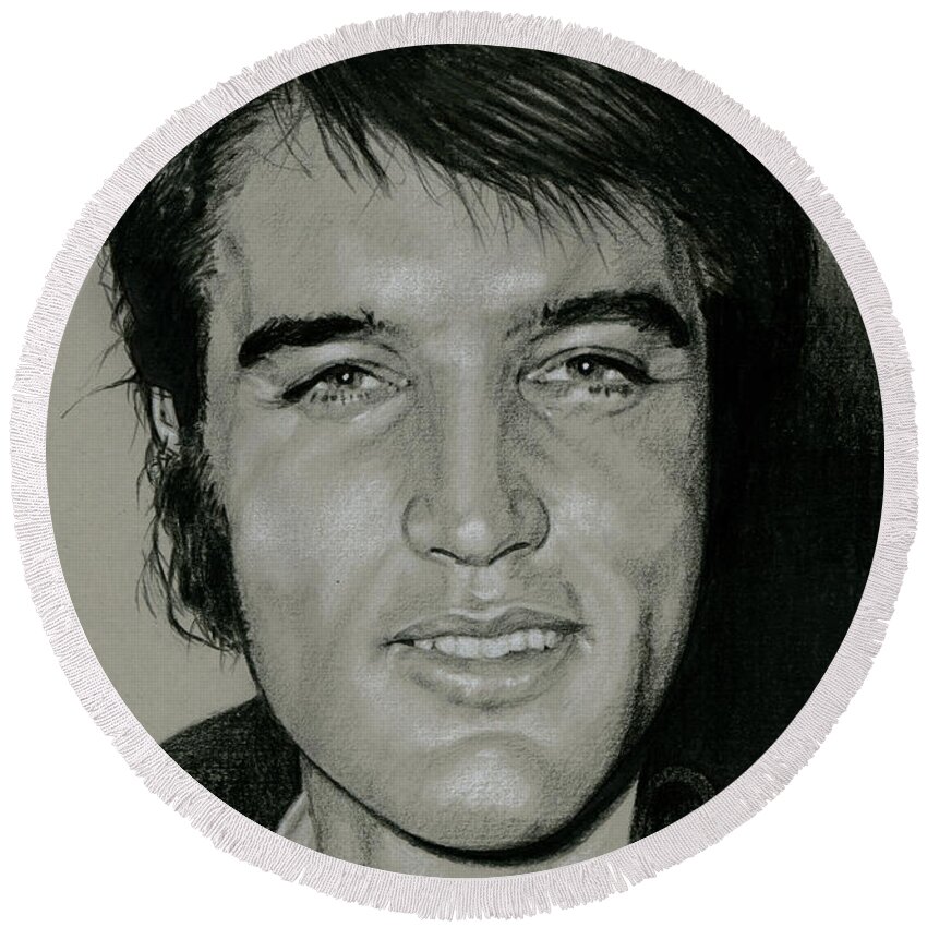 Elvis Round Beach Towel featuring the drawing The King of Las Vegas by Rob De Vries