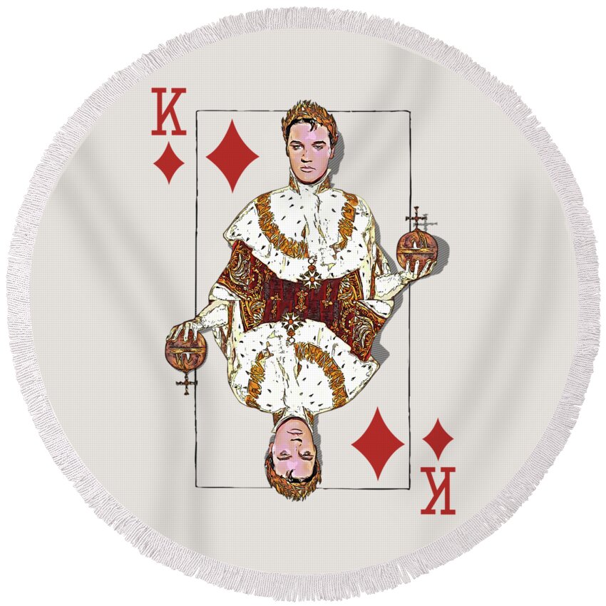 ‘the Kings’ Collection By Serge Averbukh Round Beach Towel featuring the digital art The Kings - Elvis Presley by Serge Averbukh