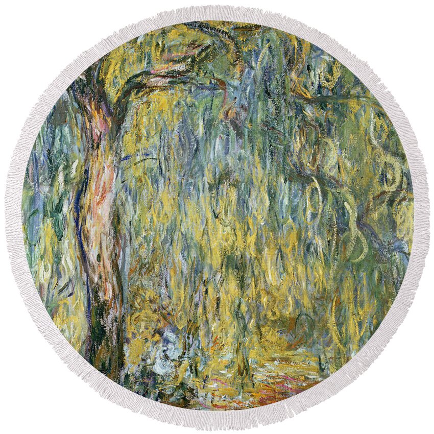 Claude Round Beach Towel featuring the painting The Large Willow at Giverny by Claude Monet