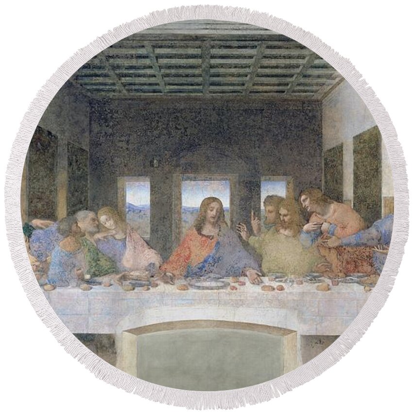 The Round Beach Towel featuring the painting The Last Supper by Leonardo da Vinci