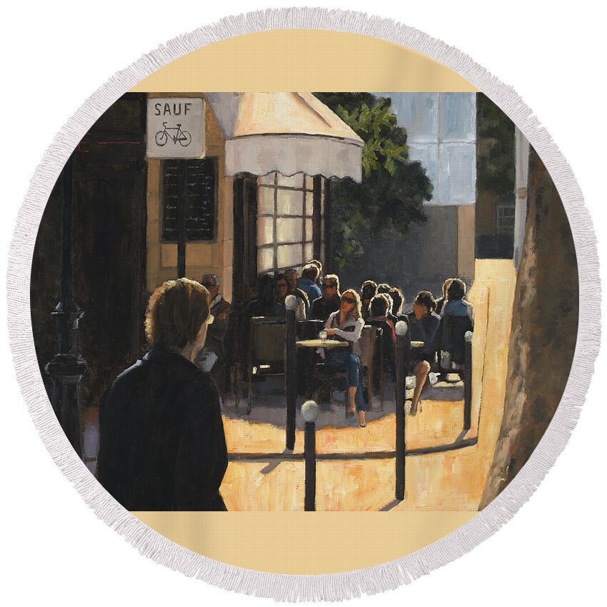 Paris Round Beach Towel featuring the painting The Latin Quarter by Tate Hamilton