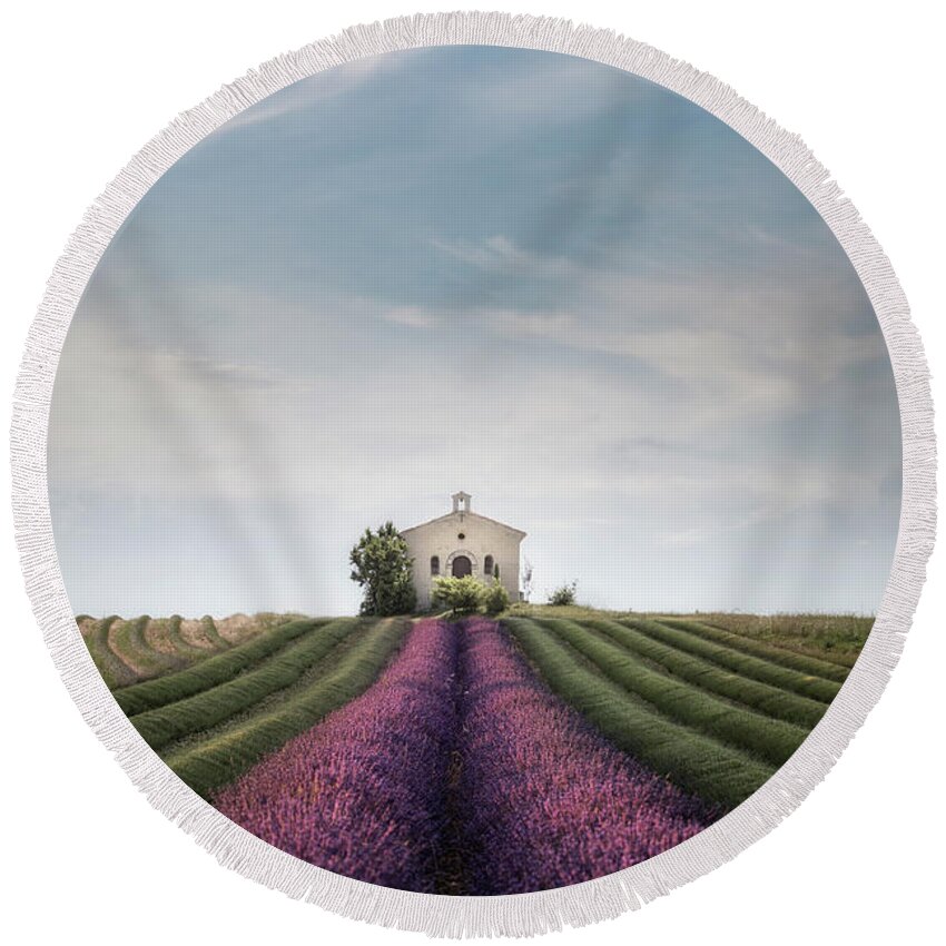 Provence Round Beach Towel featuring the photograph The lavender chapel by Joana Kruse