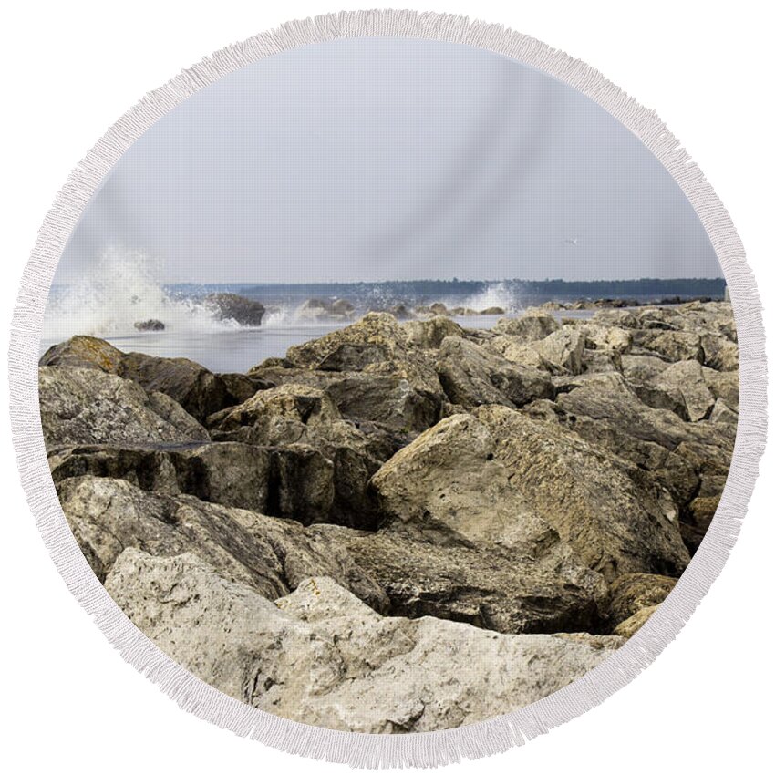 Manistique Round Beach Towel featuring the photograph The Light by Tara Lynn