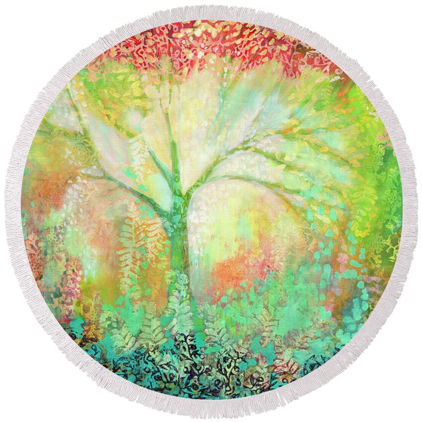 Tree Round Beach Towel featuring the painting The Light Within by Jennifer Lommers