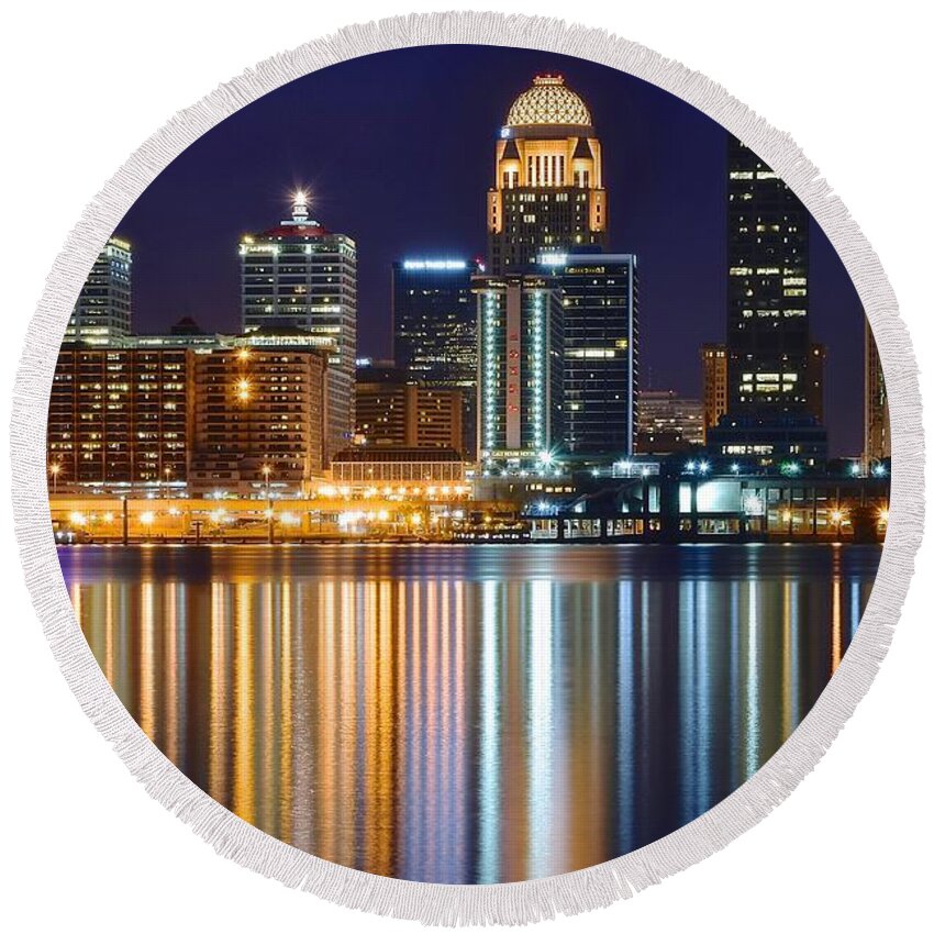 Louisville Round Beach Towel featuring the photograph The Lights of a Louisville Night by Frozen in Time Fine Art Photography