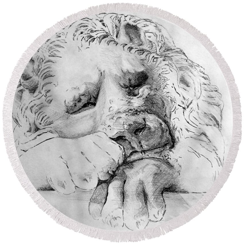 Lion Round Beach Towel featuring the drawing The Lion by Adam Vance