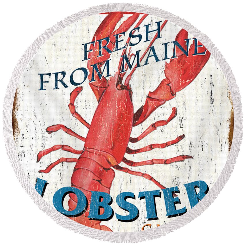 #faatoppicks Round Beach Towel featuring the painting The Lobster Pot by Debbie DeWitt