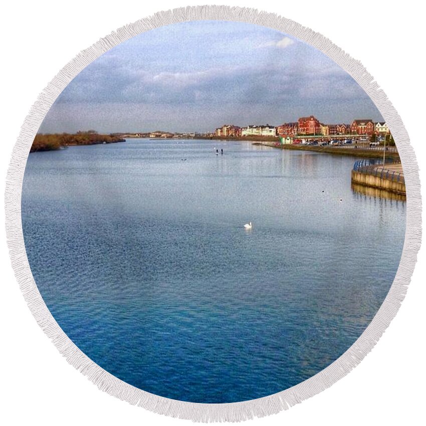 Southport Round Beach Towel featuring the photograph The Lone Swan by Joan-Violet Stretch
