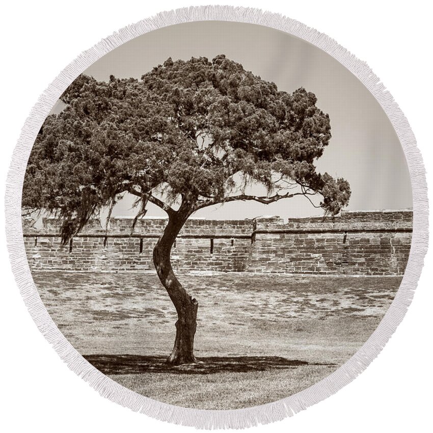 Castillo De San Marcos Round Beach Towel featuring the photograph The Lone Tree by Todd Blanchard