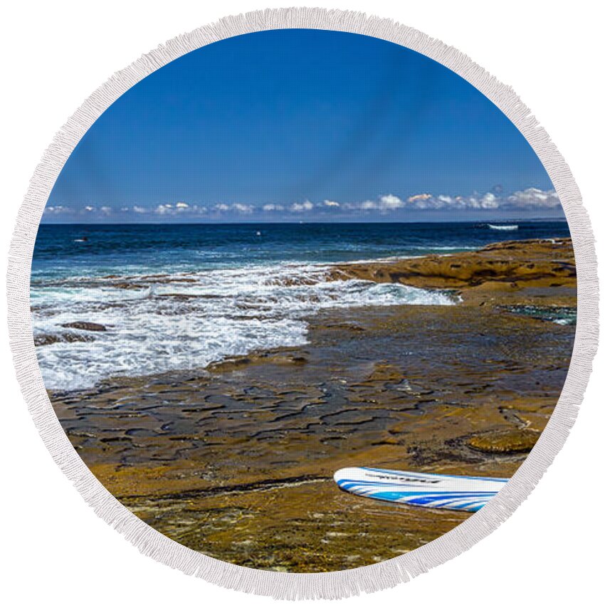 Beach Round Beach Towel featuring the photograph The Long Board by Peter Tellone