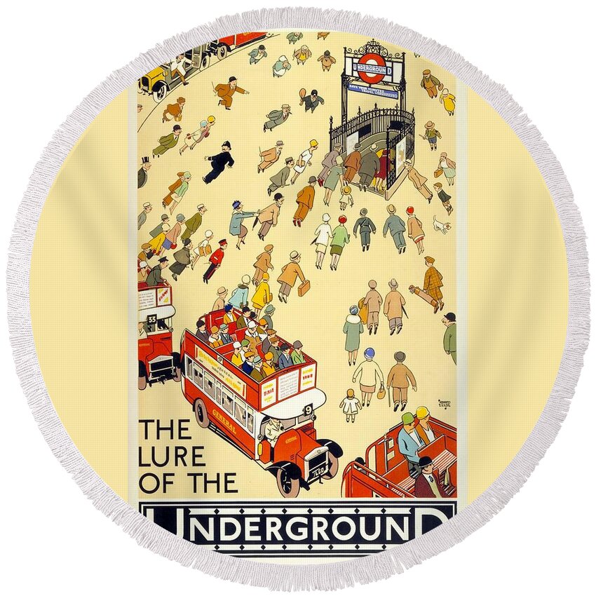 The Lure of the Underground - London Underground, London Metro, Suburban -  Retro travel Poster Round Beach Towel by Studio Grafiikka - Pixels Merch