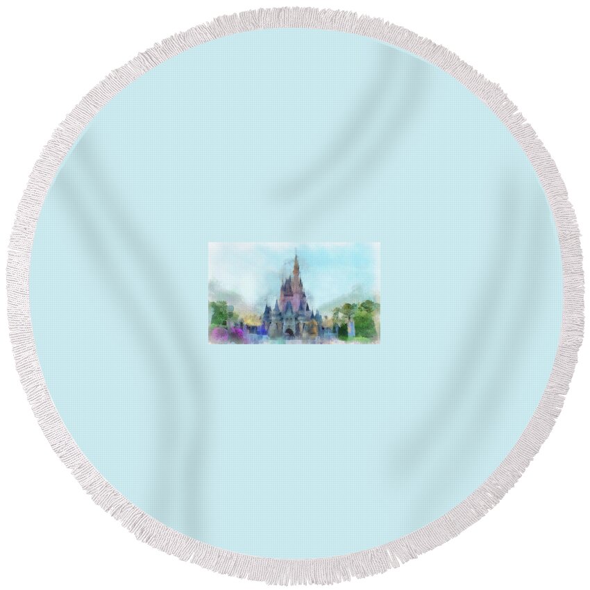 Castle Round Beach Towel featuring the photograph The Magic Kingdom Castle WDW 05 Photo Art MP by Thomas Woolworth