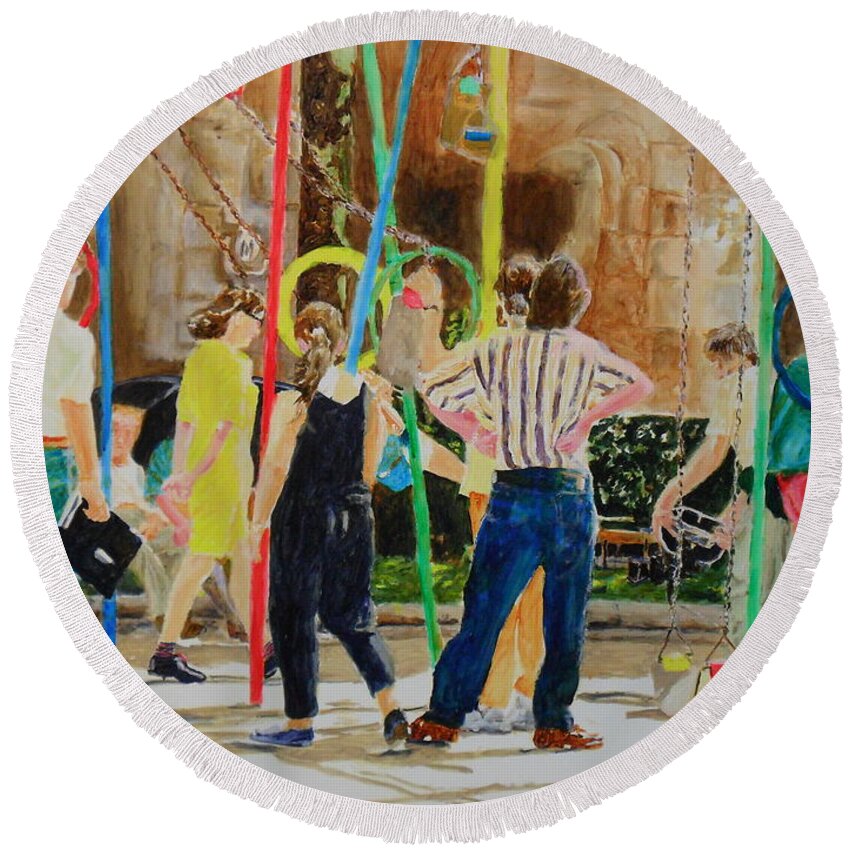 Scene Round Beach Towel featuring the painting The making of Thumbnails by Bachmors Artist