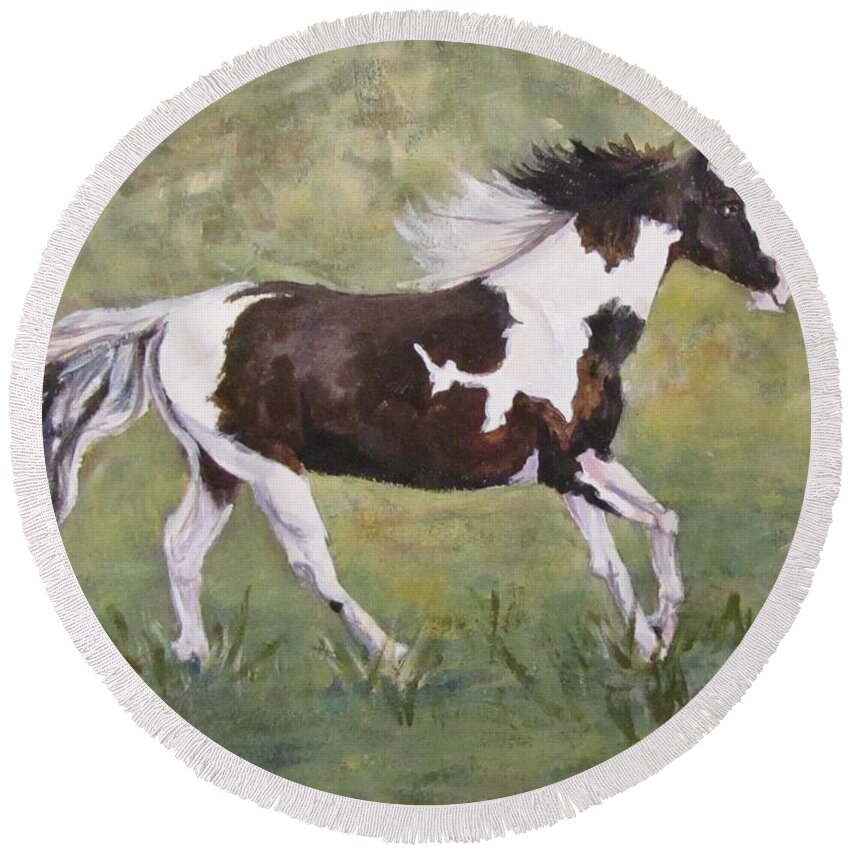 Horse Round Beach Towel featuring the painting The Mare by Barbara O'Toole