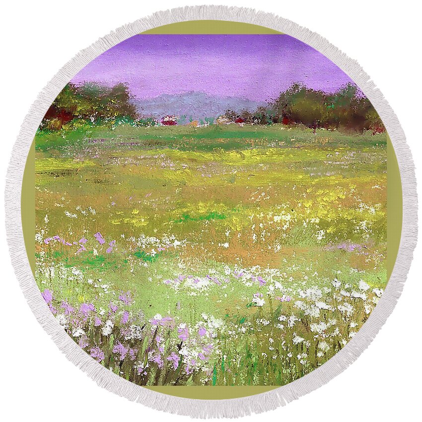 The Meadow Round Beach Towel featuring the painting The Meadow by David Patterson
