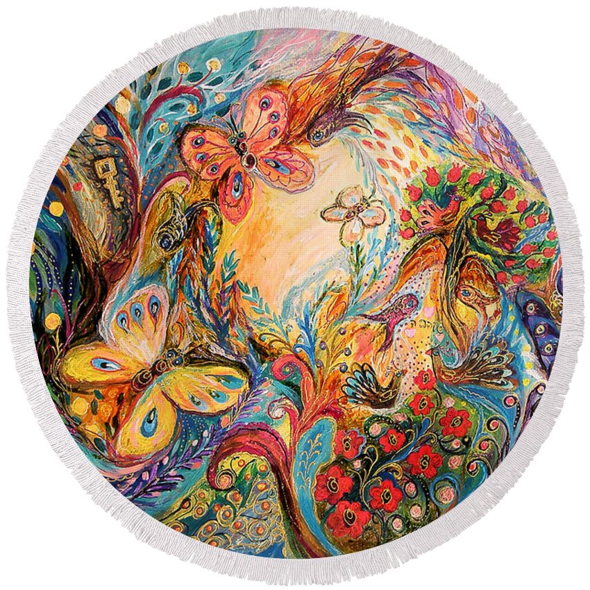 Original Round Beach Towel featuring the painting The Melancholy for Chagall by Elena Kotliarker