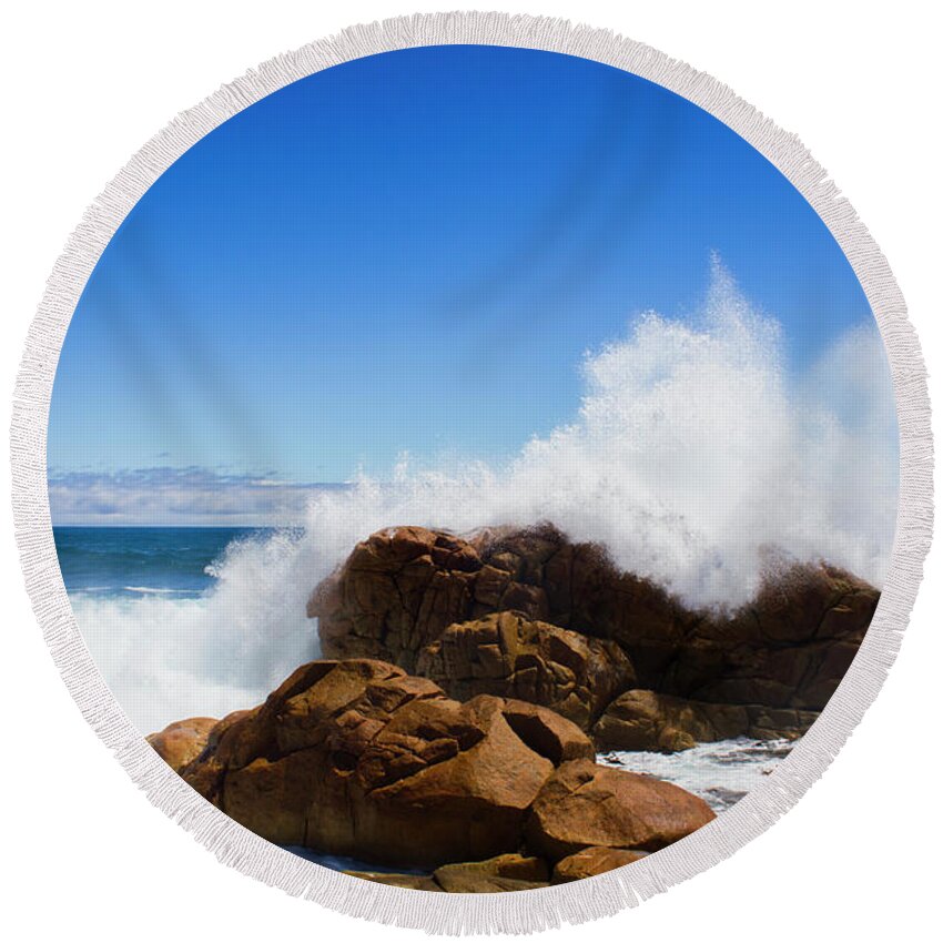 Seascape Round Beach Towel featuring the photograph The might of the ocean by Jorgo Photography