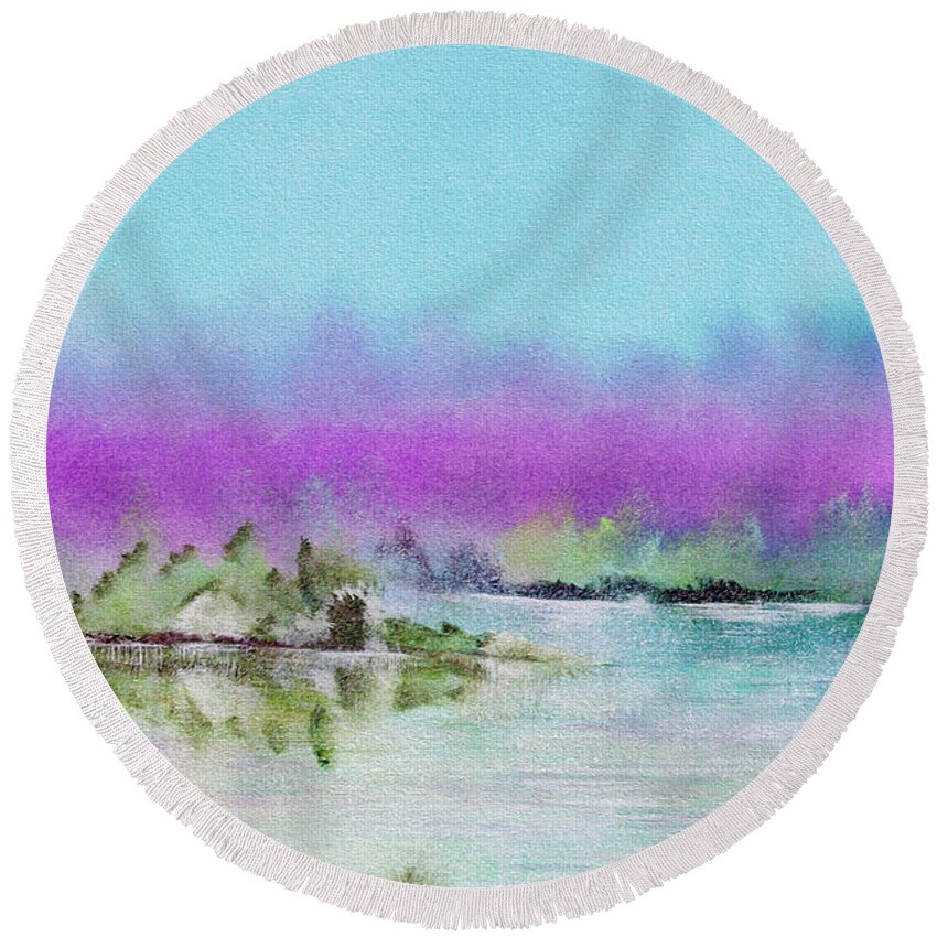 Sparkles Of The Water Round Beach Towel featuring the painting The Mist by Virginia Bond