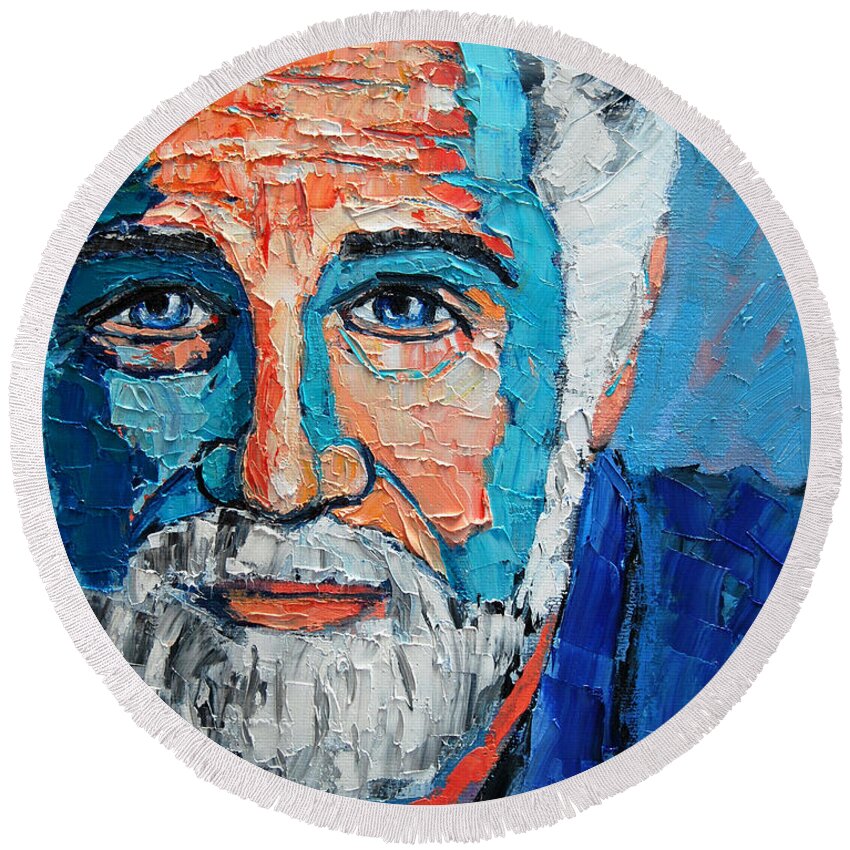 The Round Beach Towel featuring the painting The Most Interesting Man In The World by Ana Maria Edulescu