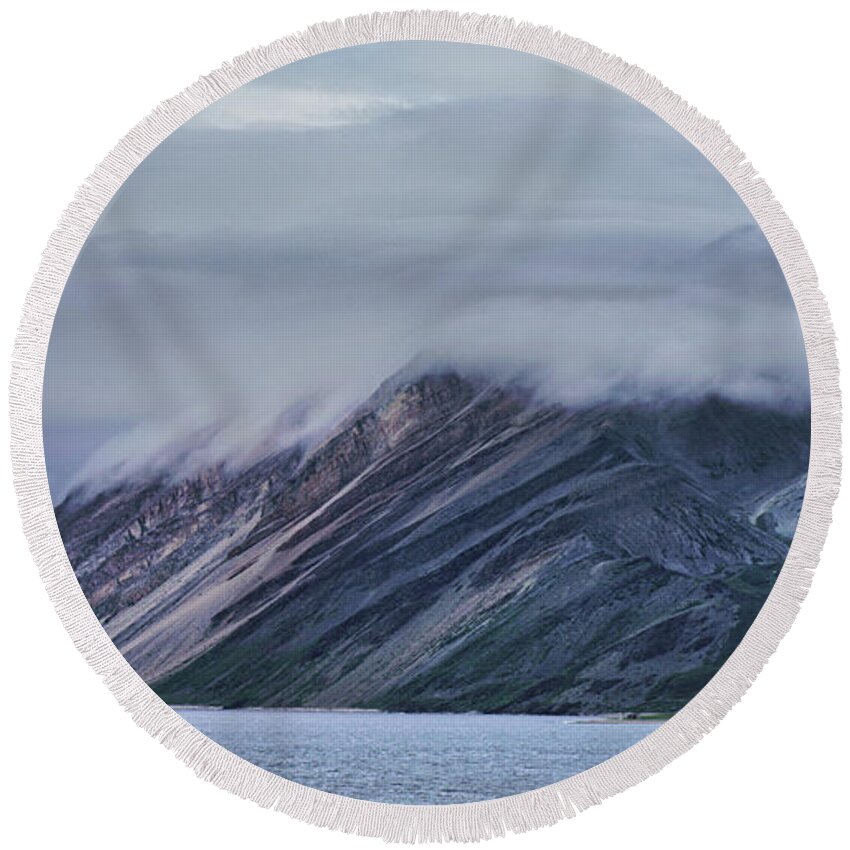 Mountain Round Beach Towel featuring the photograph The Mountain Side and the Seagull by Pekka Sammallahti