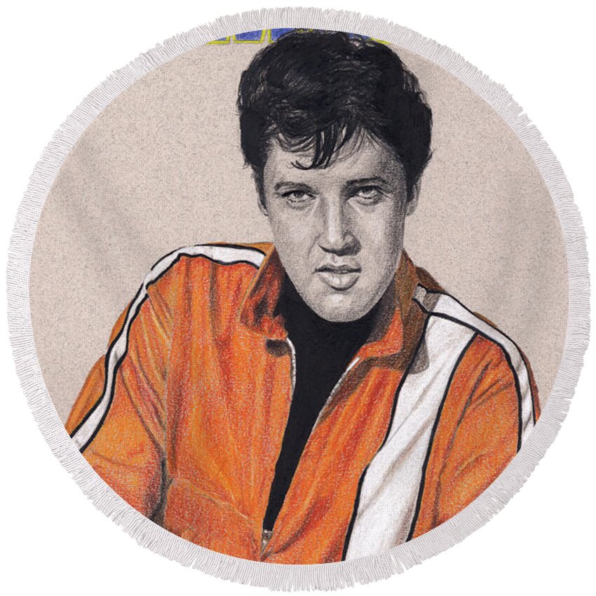 Elvis Round Beach Towel featuring the drawing The Movies #25, Clambake by Rob De Vries