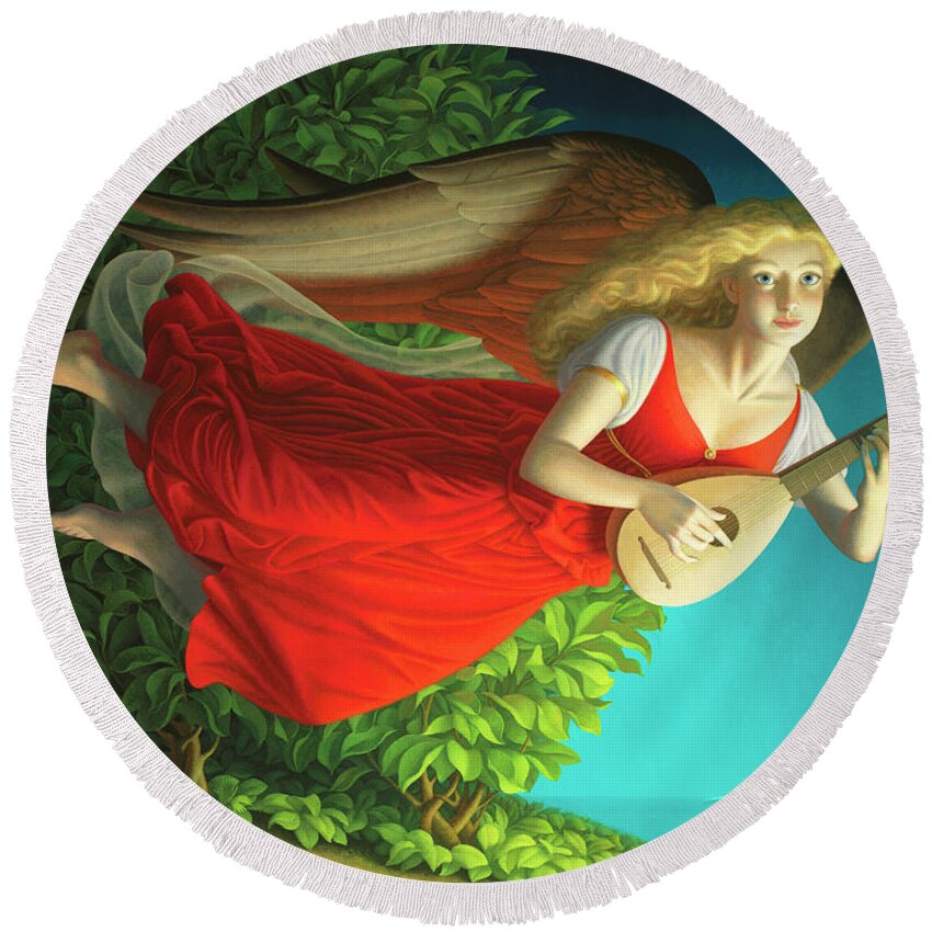 Angel Round Beach Towel featuring the painting The Muse by Chris Miles