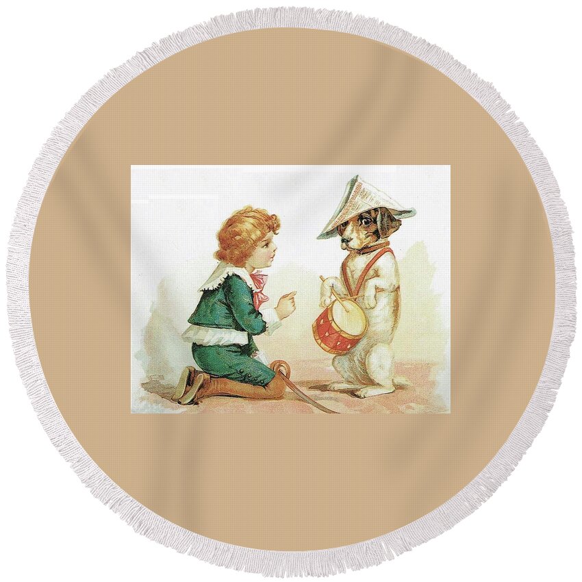 Frances Brundage Round Beach Towel featuring the painting The Musical Pooch by Reynold Jay