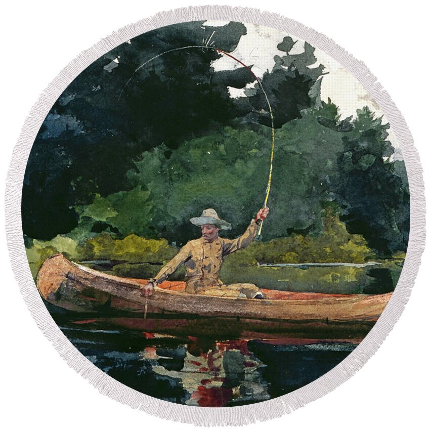 Winslow Homer Round Beach Towel featuring the drawing The North Woods by Winslow Homer