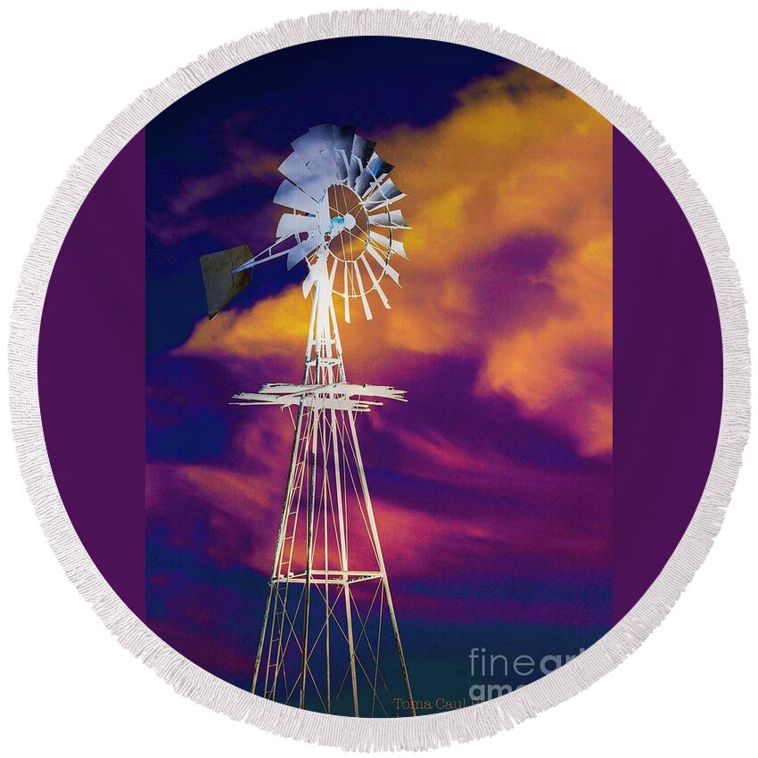 Windmill Round Beach Towel featuring the photograph The Old Windmill by Toma Caul