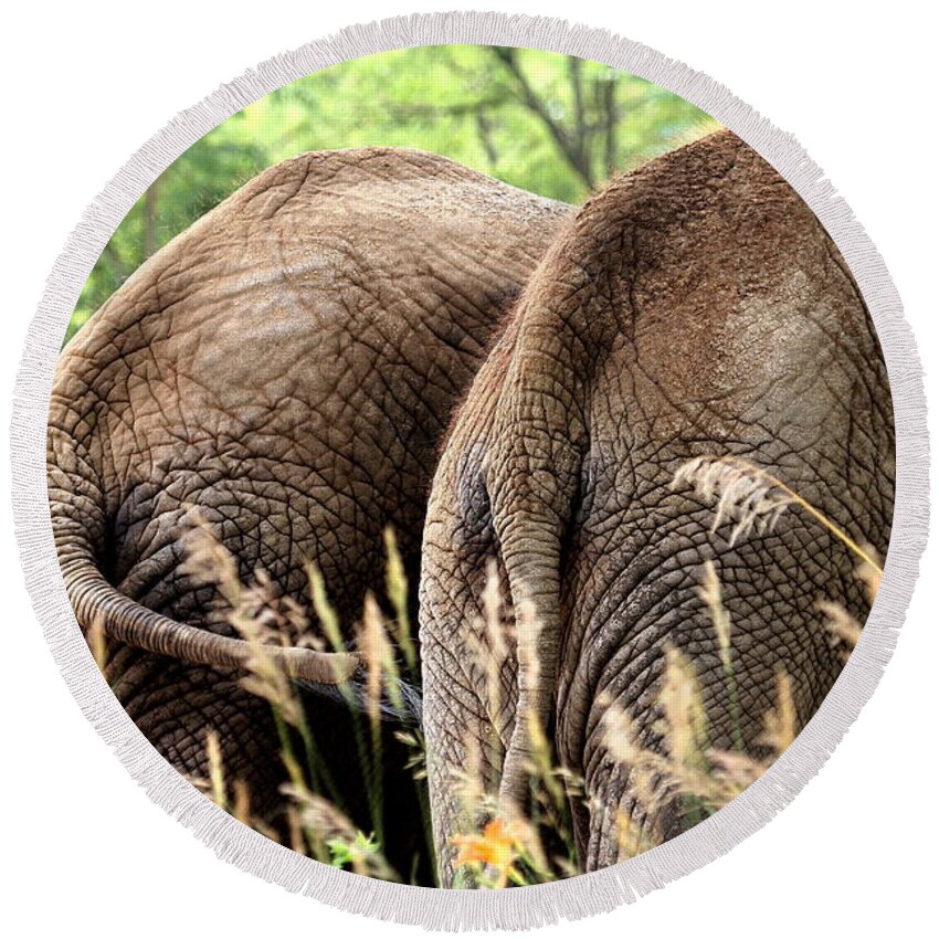 African Elephant Round Beach Towel featuring the photograph The Other Side by Angela Rath