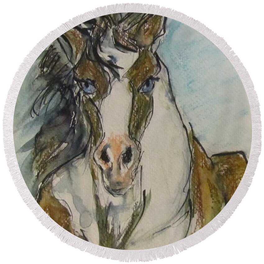 Horse Round Beach Towel featuring the painting The Paint by Barbara O'Toole