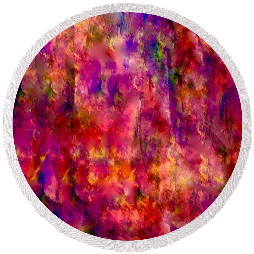 A-painting-abstract Round Beach Towel featuring the painting The Palace Flower Garden by Catalina Walker